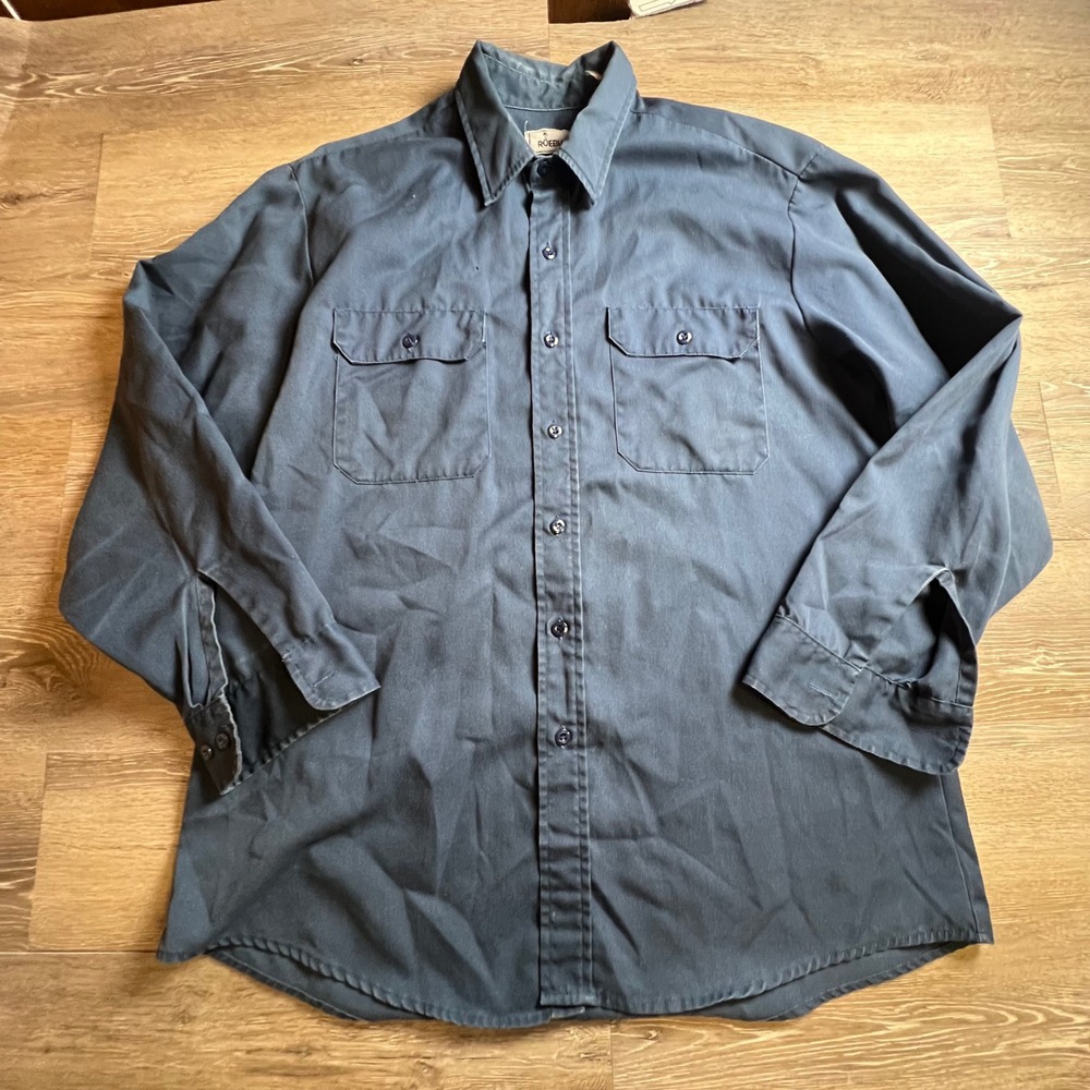 Roebucks Work Shirt Mens XL Navy Blue Long Sleeve Button Up Utility Pocket
